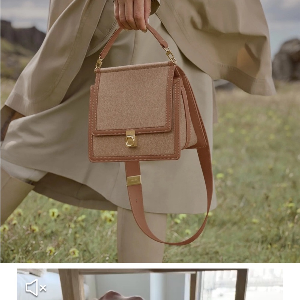 Polene Numero Sept Duo Camel Leather Messenger Shoulder Tote